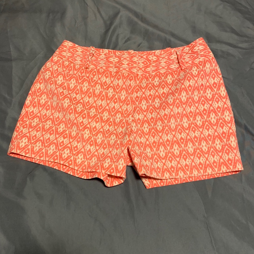 Coral and white Ikat print shorts